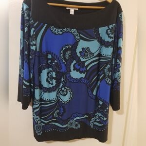 Dressbarn Blue Black Floral top 2X